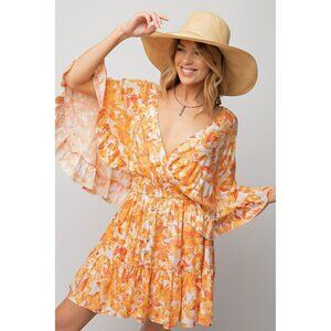 Sunday Best Floral Print Romper Dress in Orange